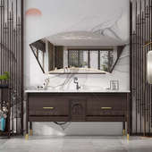 新中式 浴室柜组合橡木卫生间洗手池洗脸盆智能镜柜洗漱台 唐朝风格