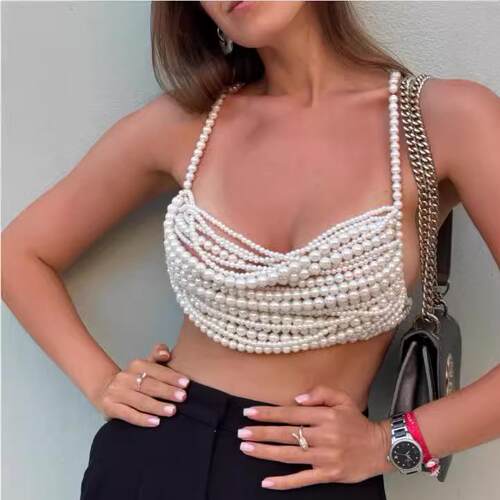 Multi layer pearl handmade exquisite hanging neck top and