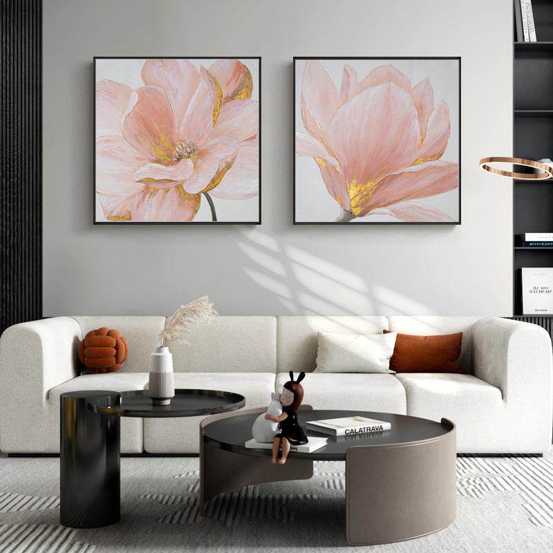 手绘油画美式餐厅抽象花卉玄关装饰画简约现代客厅轻奢挂画可制定