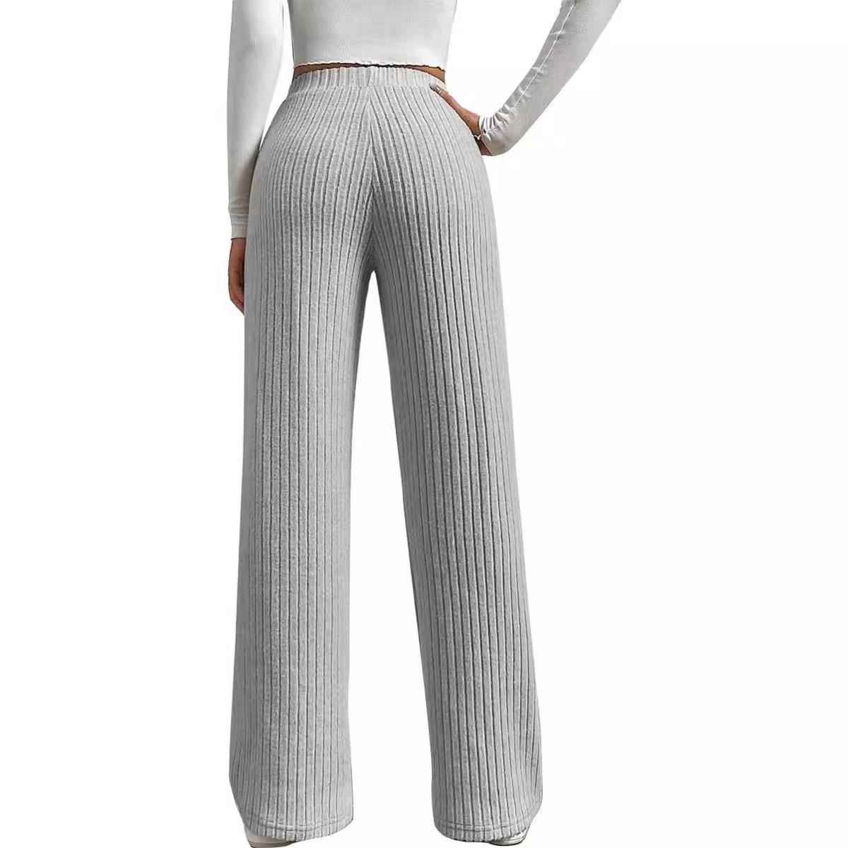 Trousers Flared Elastic Waist High Pants Knit Leg Wide