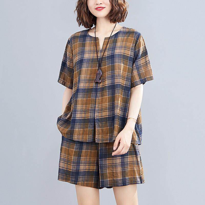 潮牌中老年妈妈棉麻亚麻套装女2026年夏季洋气大码短裤短袖一整套