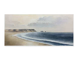 兰迪挂画油画莫版纯壁画手绘背景大海装饰画灰色沙发风景办公室横