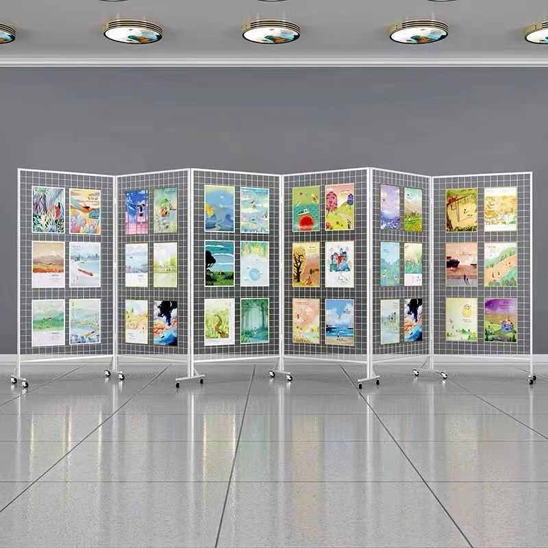 幼儿园作品展示架铁网格网绘画书法展览架摄影画展折叠网格展示架