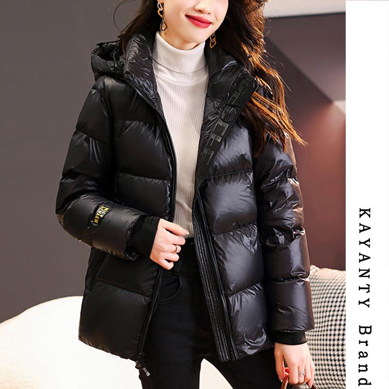 KAYANTY加厚黑金鹅绒羽绒服通勤轻奢气质高端短款连帽面包服外套