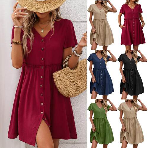 Classic Jumpsuit V-Neck Design Full Front Button Closure