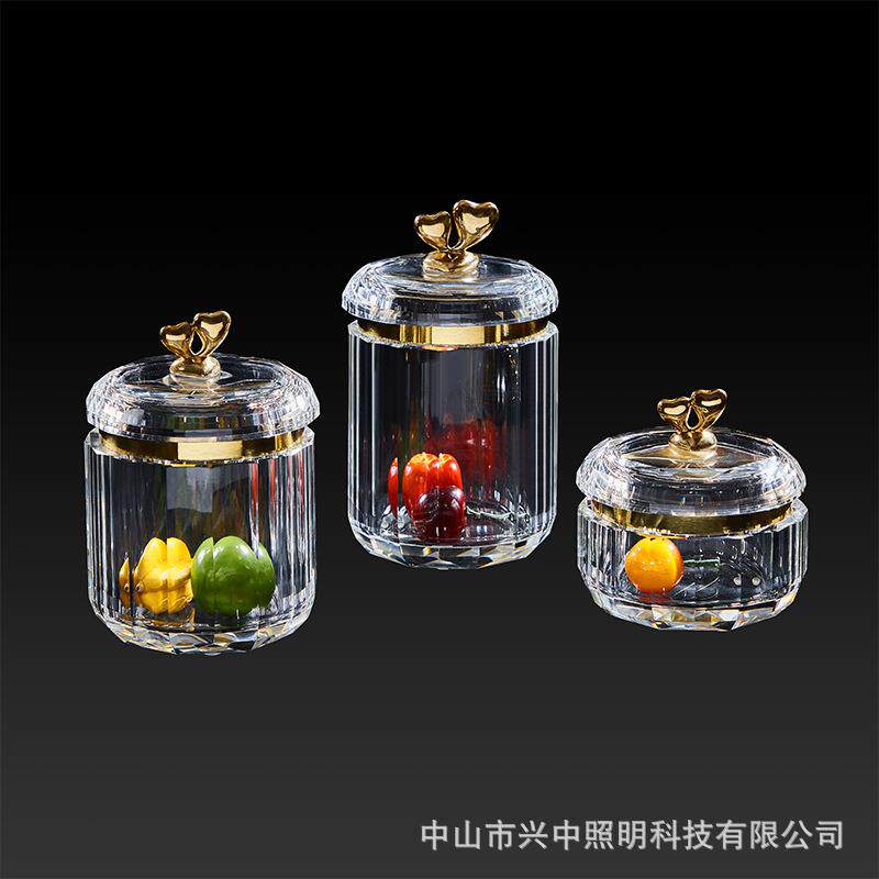 欧式水晶玻璃配铜糖果储物罐摆件客厅餐厅茶几壁柜高档装饰工艺品