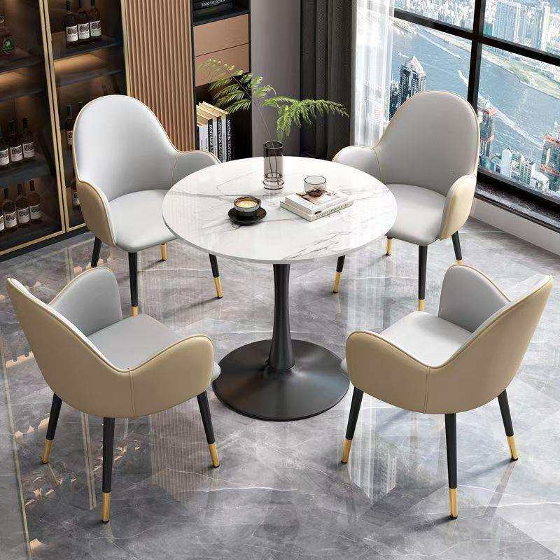 岩板洽谈桌椅组合猫爪皮椅商务接待桌小圆桌阳台休闲咖啡轻奢餐桌