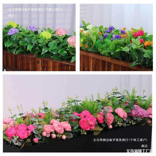 植物绿植花箱装饰假花假草玫瑰花餐厅庭院商业摆放花艺造景