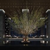 彷真绿植室内新中式 饰 大型盆栽酒店大堂景观造景盆景花艺摆件装