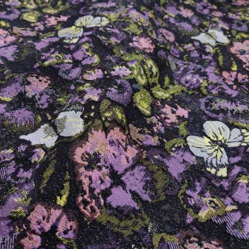 秋冬厚款抽象油画风蝴蝶提花面料油画风格梭织女装布料