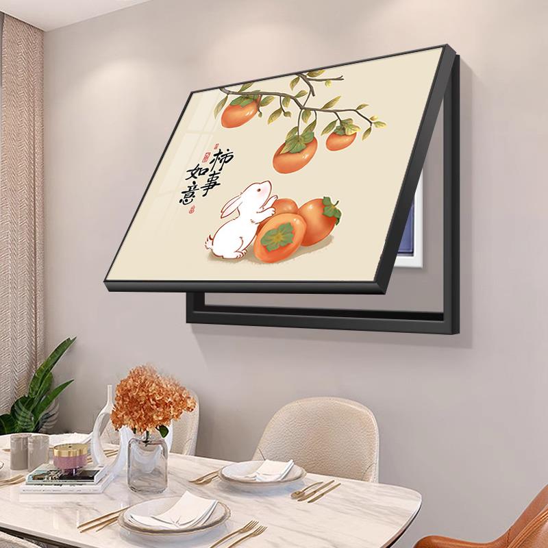 新中式电表箱装饰画柿柿如意免打孔客厅遮挡配电箱开关盒简约挂画图片