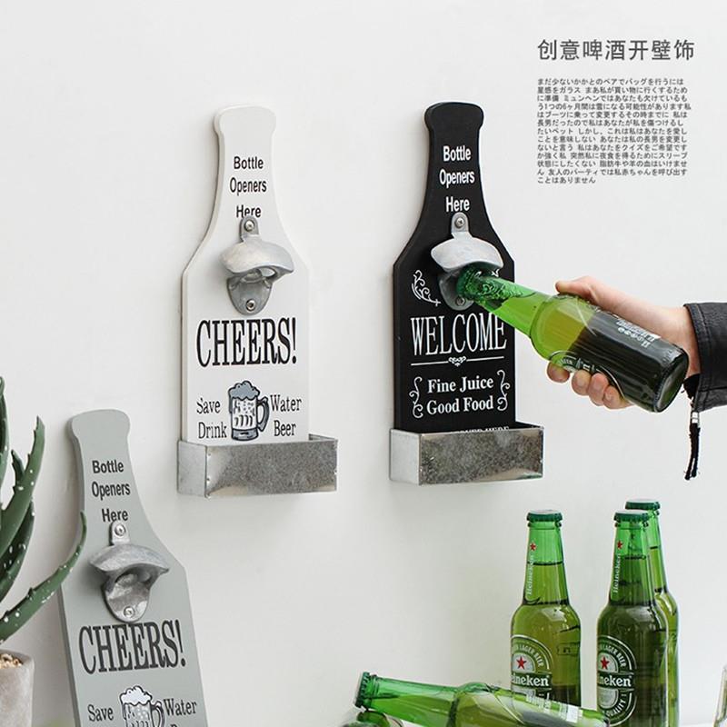做旧饭店烤鱼店啤酒开瓶器创意收纳盒酒吧餐厅装饰启瓶器墙壁挂饰
