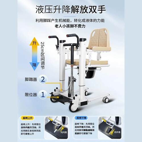 新款直销嘉德多功能移位机家用老人转移器卧床护理可升降移位车洗