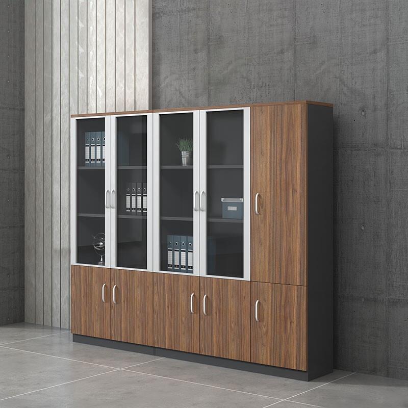 办公室文件柜胡桃木质书柜板式背景柜带锁储物资料柜抽屉档案柜子