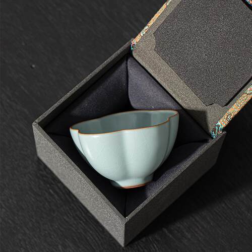 汝窑茶杯品茗杯陶瓷单杯女士主人杯功夫茶具礼品开片可养礼盒装