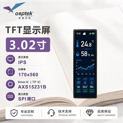 鱼鹰光电3.02寸触控彩屏 170*560 SPI接口Gitee代码全开源