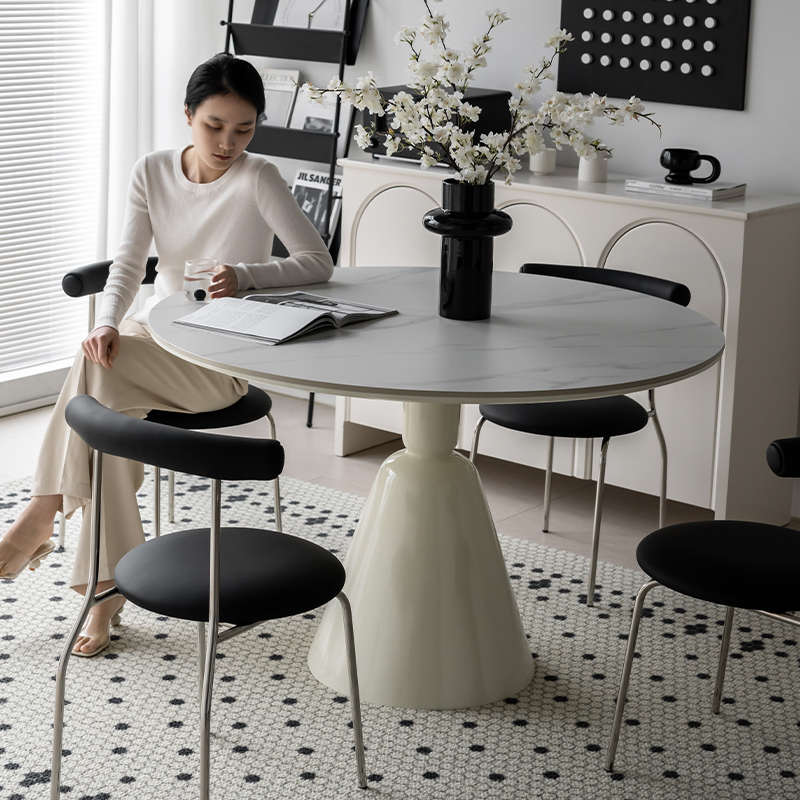 Nordic Sense北欧现代简约圆形餐桌法式家用岩板圆桌小户型餐桌椅