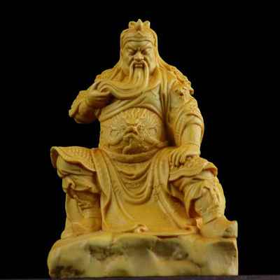 黄杨木雕坐关公人物车摆件 家居办公装饰武财神忠义关二爷工艺品