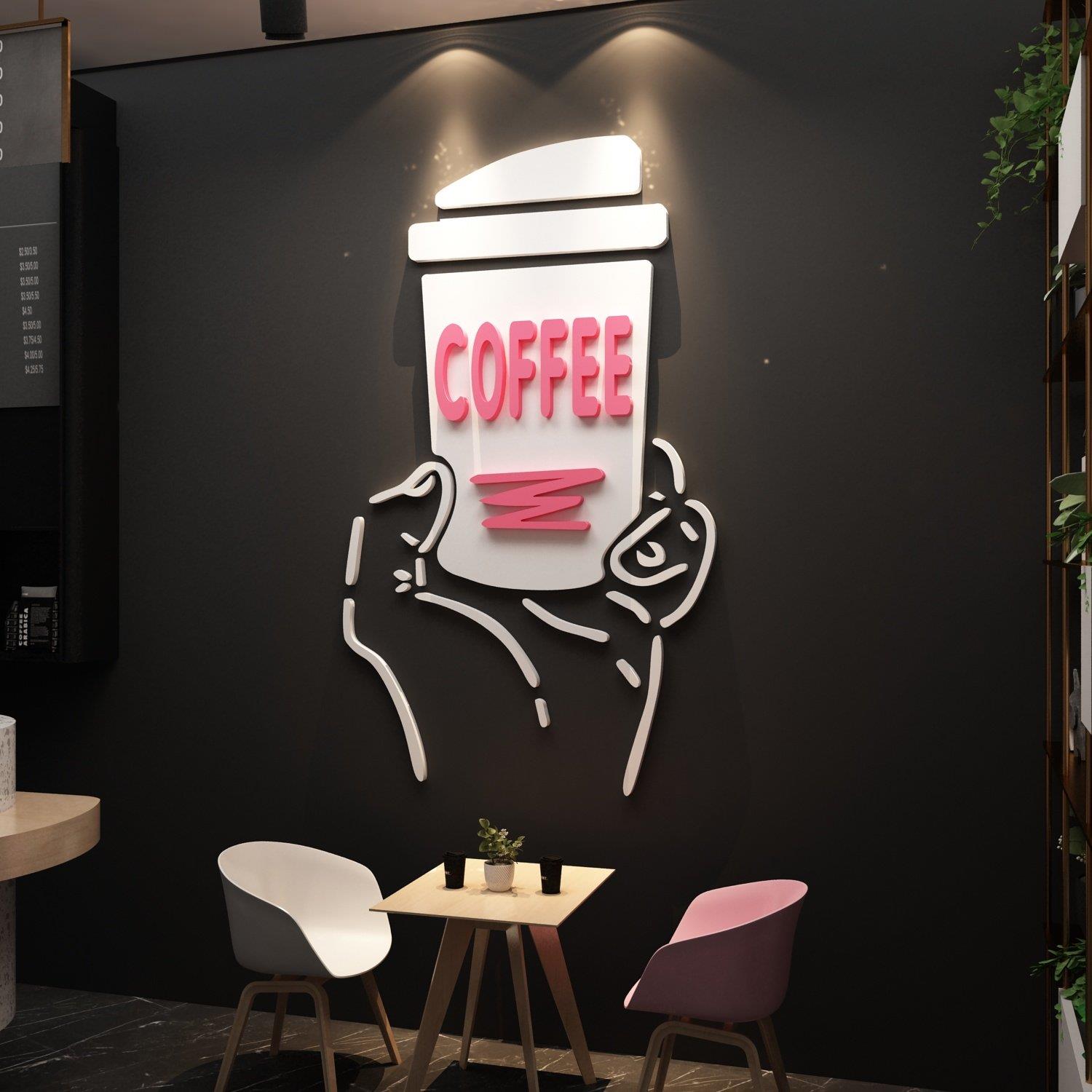 咖啡角大厅墙面装饰奶茶店墙面贴纸绘画氛围布置海报流行入住背景