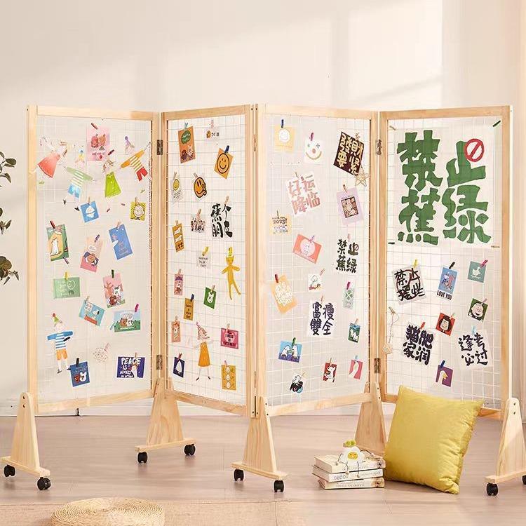 简实木网格展示可移绘0320(可动可折叠幼架儿园作品书法画展会架