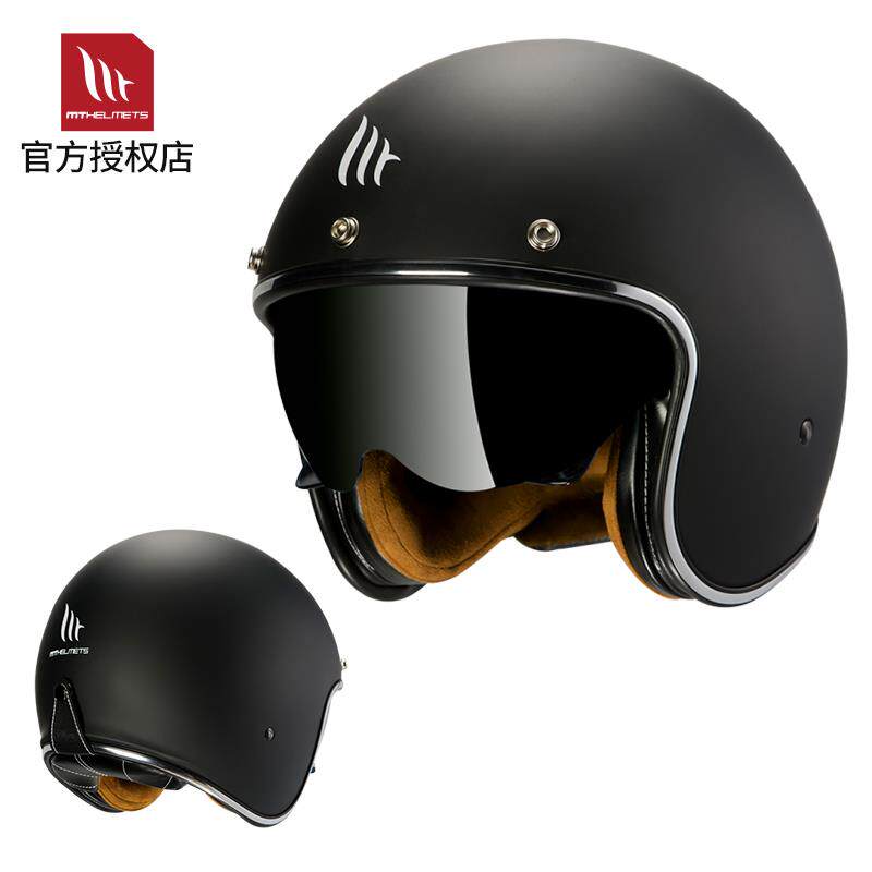 新品MT头盔托车古3/4复半盔哈雷机行车四摩夏季双镜片电动车骑安图片
