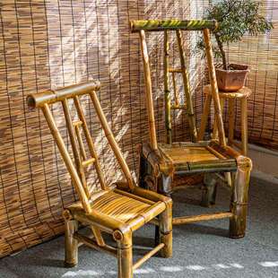 老背ORG竹椅子纯手工茶馆传统怀旧竹竹编小竹式 椅小藤椅复古凳靠