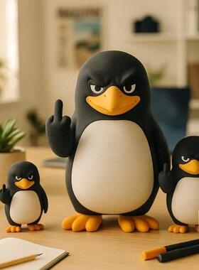 跨境新款Middle Finger Penguin Statue立中指企鹅家居树脂摆件
