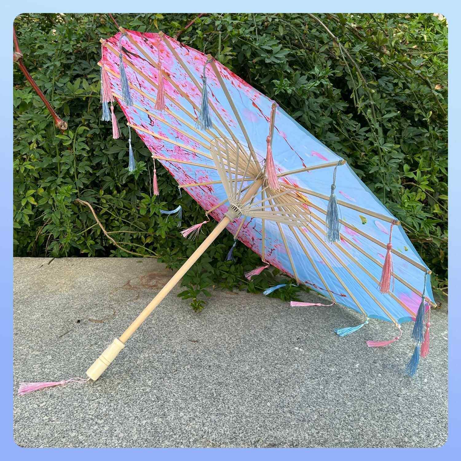 绸布油纸伞道具伞汉服舞蹈伞国潮风走秀成人儿童花瓣伞复古风手工