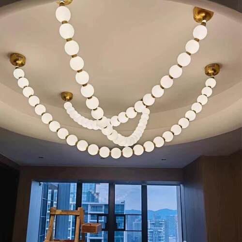 法式客厅吊灯珍珠项炼 炼 灯设计师款餐桌吧台灯覆式楼梯展厅咖啡