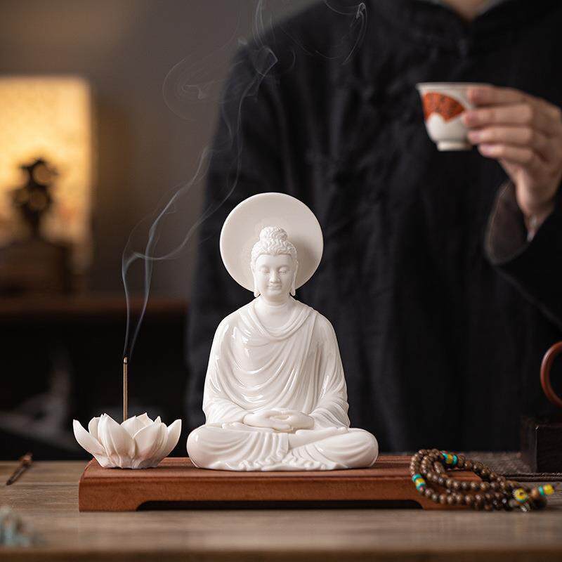 陶瓷佛像摆件大日如来佛祖释迦牟尼佛阿弥陀佛客厅玄关家居装饰品