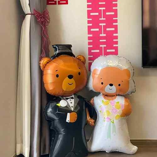 小熊夫妇气球结婚装饰装扮订婚求婚拍照氛围装饰领证拍照道具