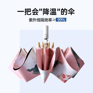 全自动雨伞手绘插画风太阳伞黑胶钛银女防晒防紫外线便携遮阳伞