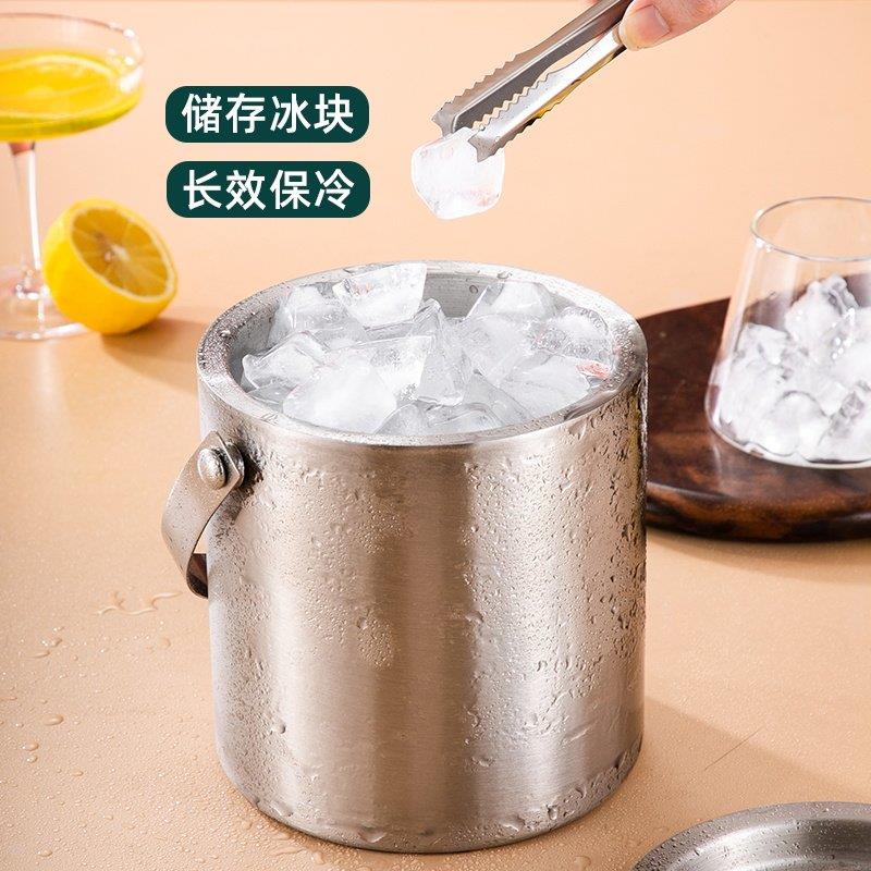 304加厚不锈钢冰桶KTV冰块保温桶带盖子食品级轻奢双层桶