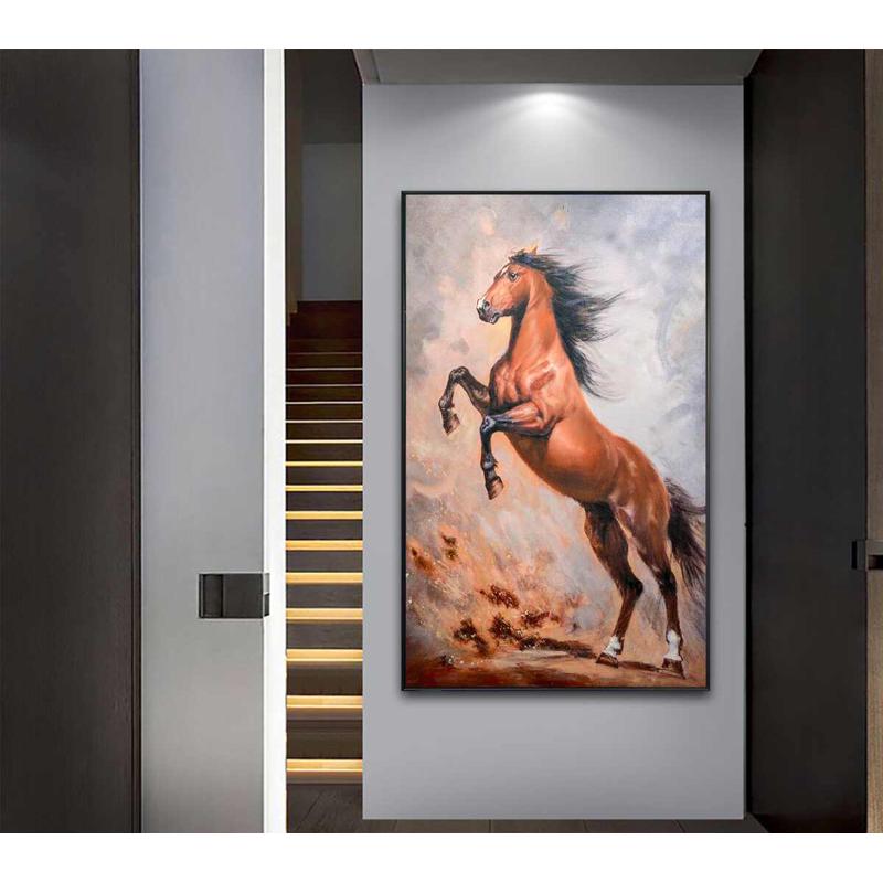 简约轻奢玄关客厅墙面挂画高端艺术个性大气骏马纯手绘油画装饰画图片