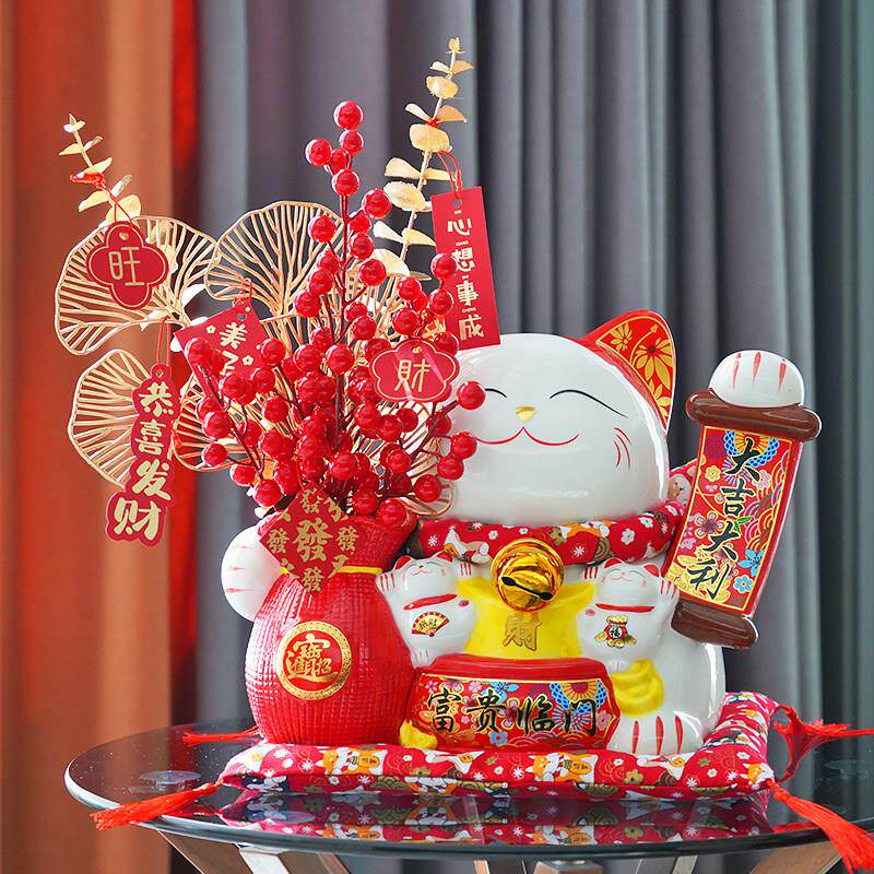 开业乔迁之喜礼物摆件招财猫新年春节福桶喜庆彷真花新居店铺礼品