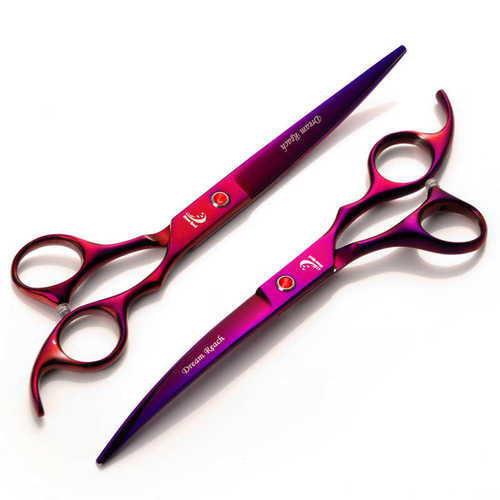 7.0寸紫色电镀4把装宠物美发剪刀厂家 排梳宠物剪美容平剪定制
