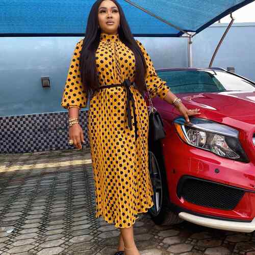 Women's pleated polka dot dress, long skirt, plus size