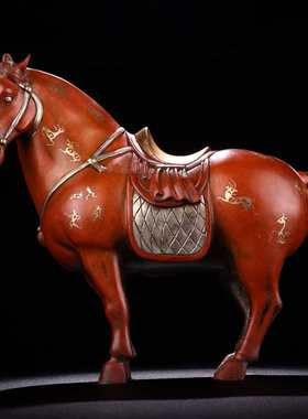 纯铜生肖马到成功仿古紫铜器鎏金龙凤马唐马招财骏马摆件古玩收藏