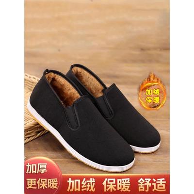冬季老北京布鞋男款中老年爸爸帆布鞋子加绒加厚高帮保暖防寒棉鞋