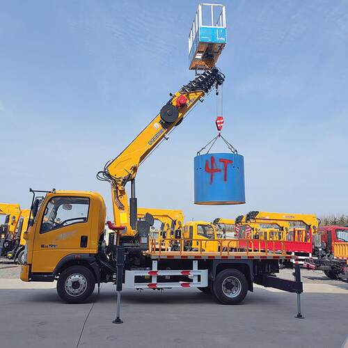 蓝牌高空作业车 7节臂伸缩升降车 多功能随车吊运一体直臂登高车