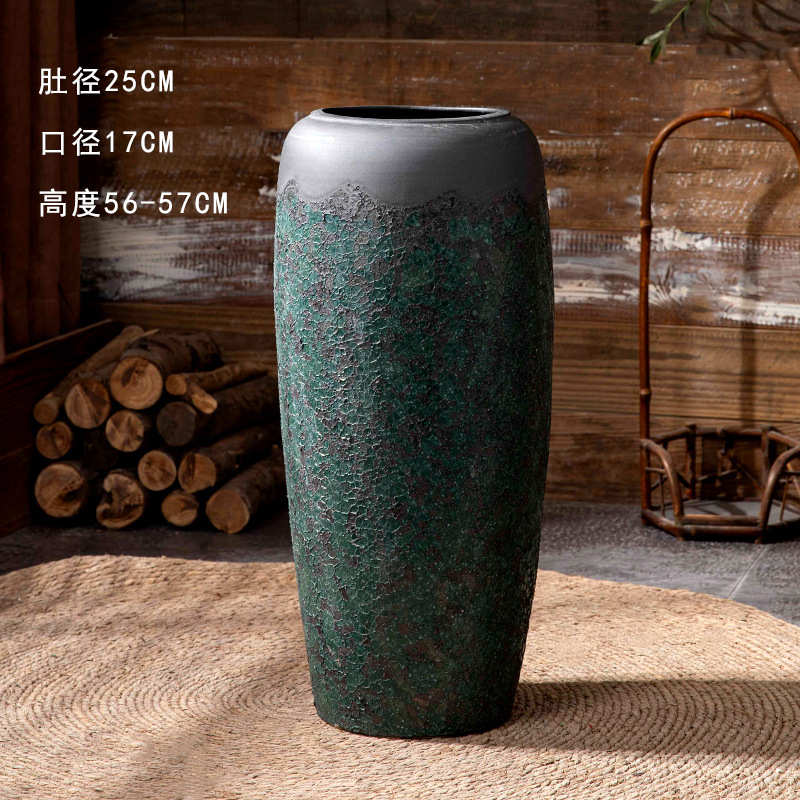 文艺旧陶瓷寂地大装饰品景德镇做书房摆件风酒店花瓶复古侘插花落