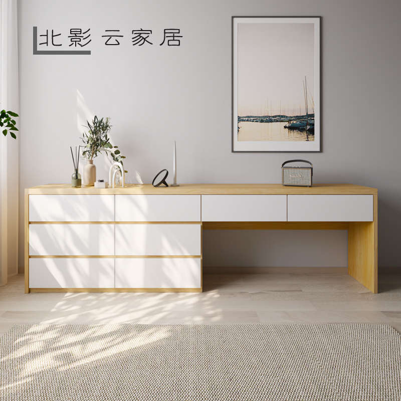 定制简约卧室电视柜梳妆台一体小户型多功能抽屉柜北欧实木化妆桌