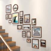楼梯照片墙免打孔轻奢墙上装 公司相片墙 饰相框墙挂墙组合创意欧式