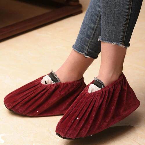 1Pair Household Flannel Shoe vers Thick Reusable Non-slip Ov