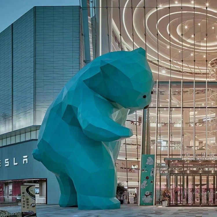 玻璃纤维雕塑定制大型几何动物抽象切面熊猫长颈鹿兔子户外景观摆