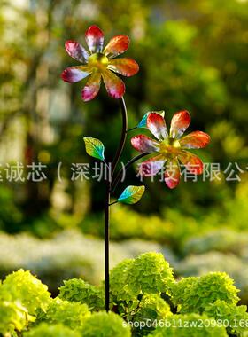 跨境金色一朵两朵三朵花风转 铁艺工艺品旋转风车户外创意花园