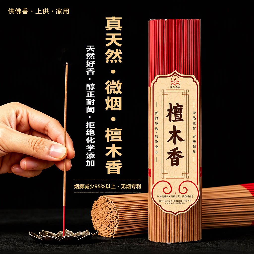 佛香家用无烟真檀香上供观音竹签香线香供佛天然原材安全环保古法