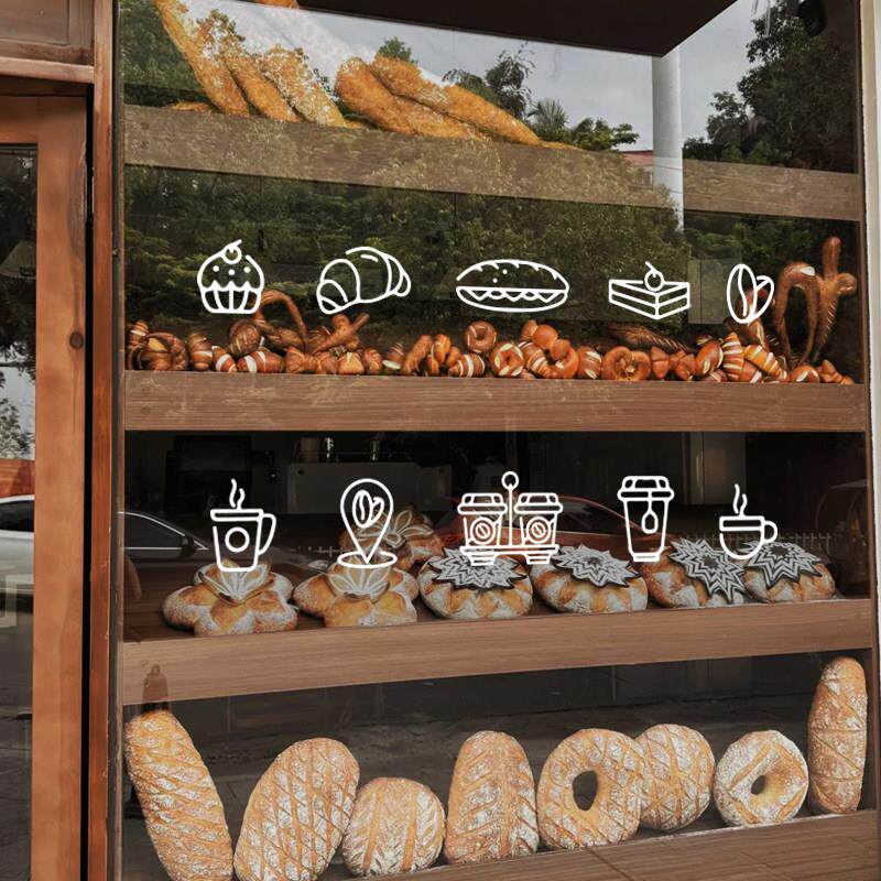 简笔画创意蛋糕甜品面包烘焙店玻璃贴纸腰线 大尺寸橱窗装饰贴画