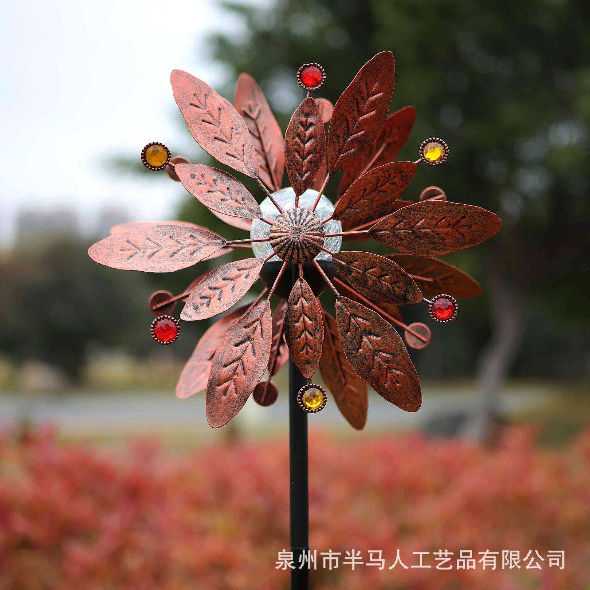跨境货源太阳能铁艺风车灯户外庭院景观灯花园插地风车
