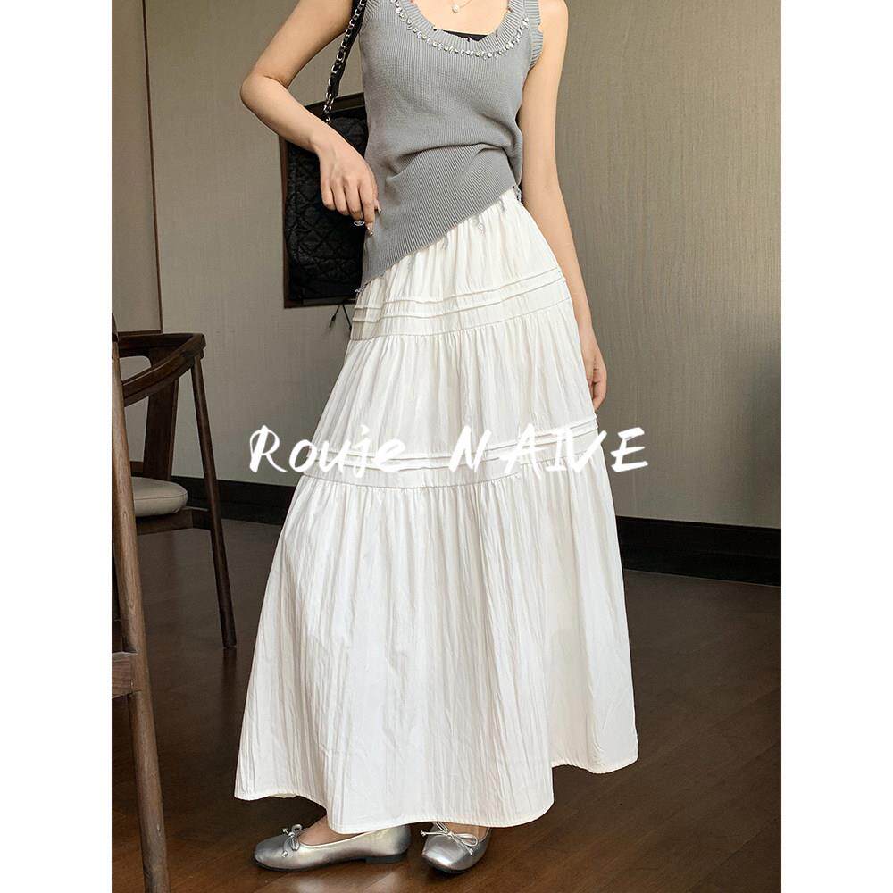 Rouje NAIVE 白色a字半身裙女春夏2026新款蛋糕伞裙垂感气质长裙